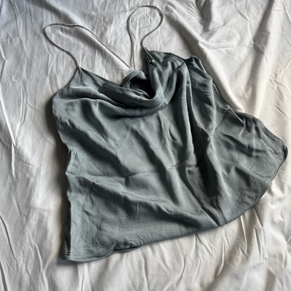 H&M bluish grey slinky tank top with crystal straps size medium - Picture 4 of 7
